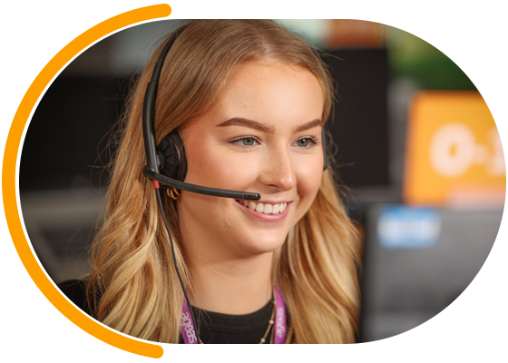 Female ageas employee wearing telephone headset