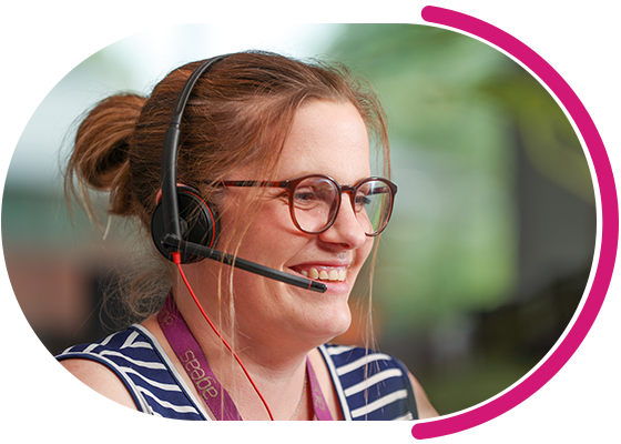 Woman on telephone headset