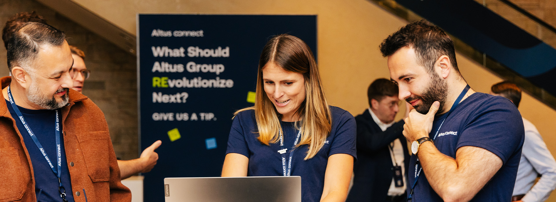 Group of diverse professionals having a candid conversation. 
