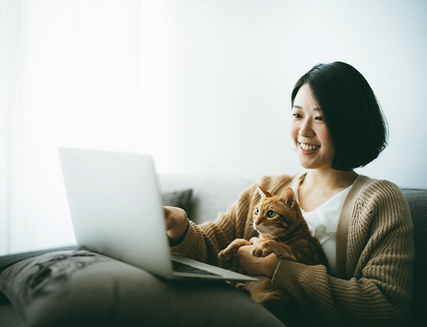 Employee working from home with their cat. 