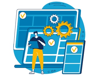 Illustration of a man working on a laptop