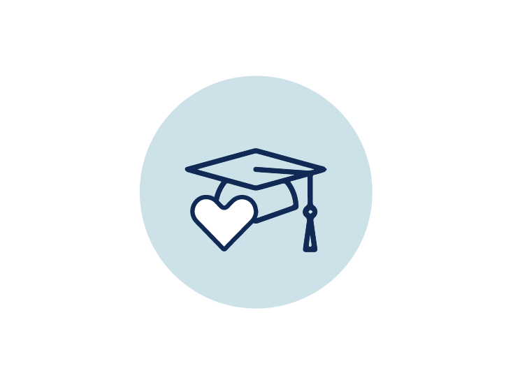 Icon of a graduation cap with a heart symbol
