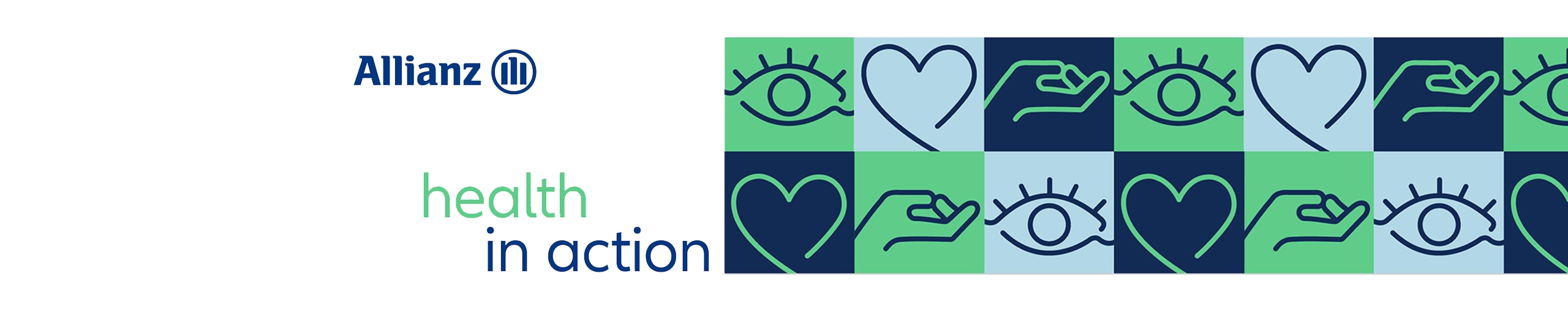 Infographics about helath and wellbeing. Hearts, Eyes and Hands in green and blue