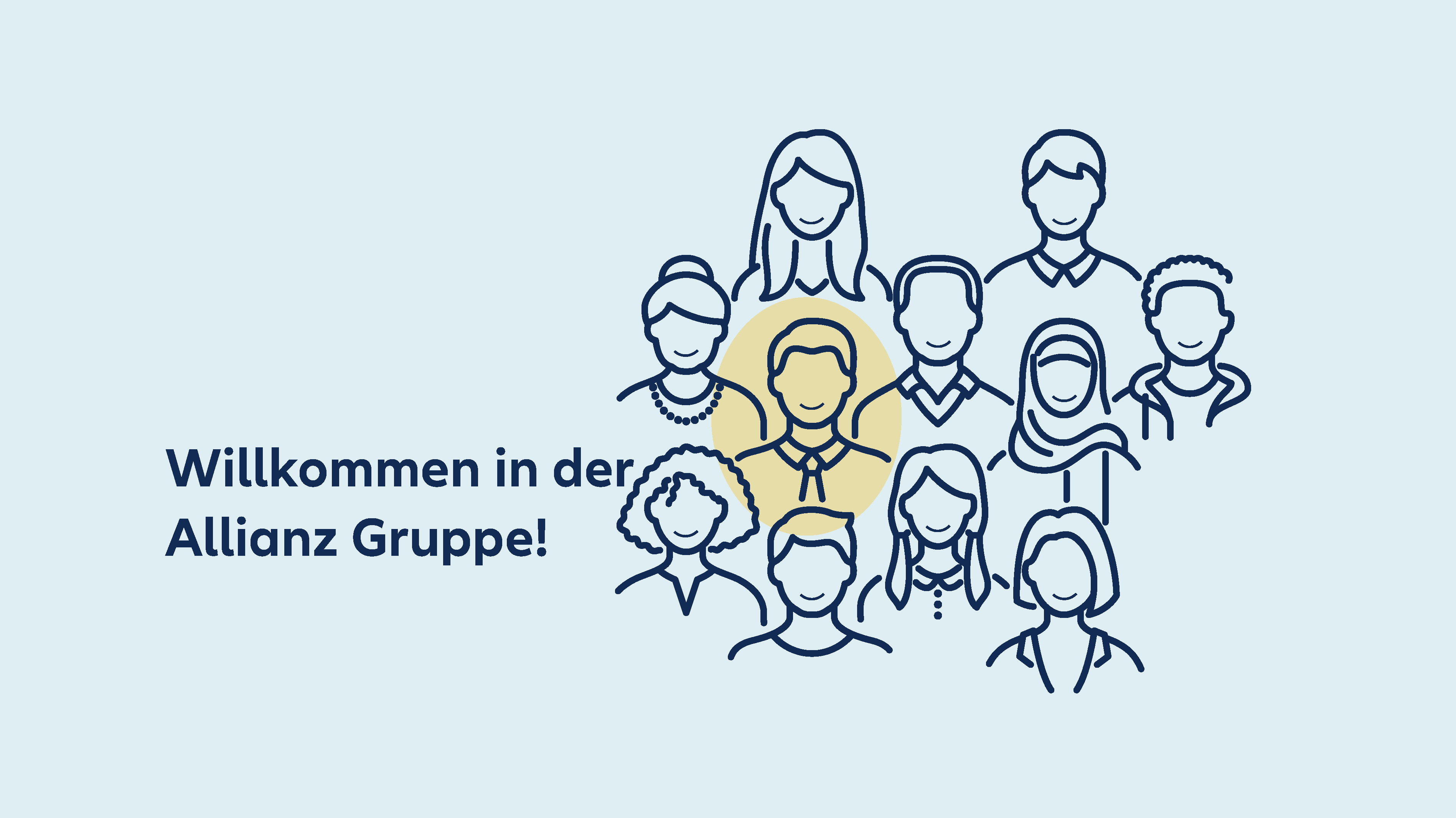 Mehrere Mitarbeiter der Allianz werden hier durch Zeichnungen dargestellt.