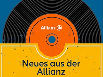 Schallplatte in schwarz und orange mit Allianz Logo