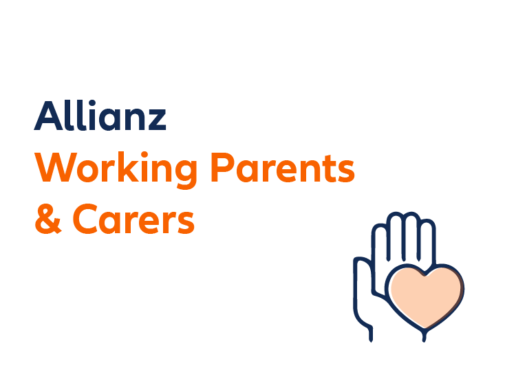 Logo of Allianz working parents and carers with icon of palm and heart symbol
