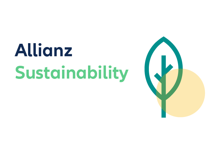 Logo of Allianz sustainability with leaf icon overlayed in a yellow circle