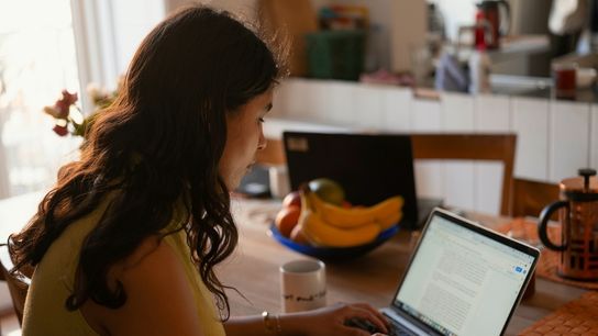 Woman working on a laptop