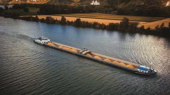 Aerial view of container ship