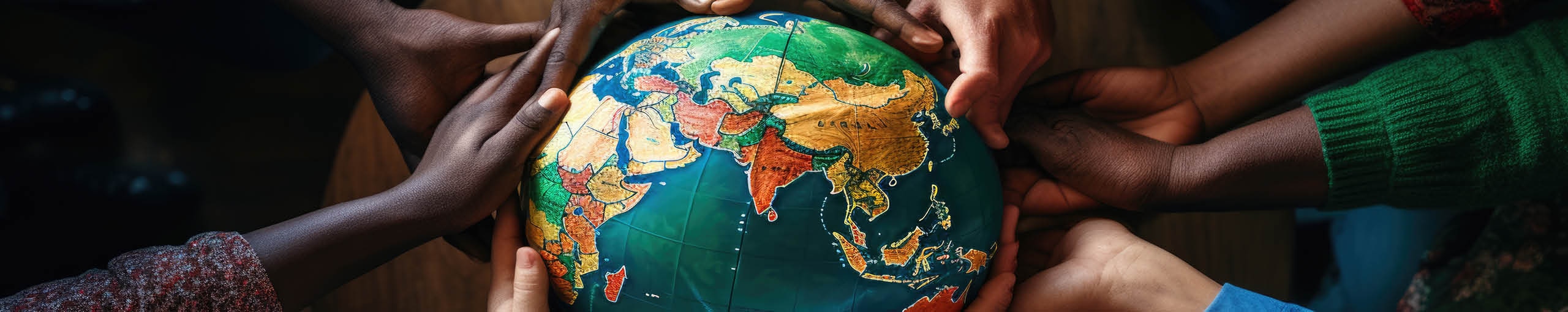 Viele Hände und eine Weltkugel