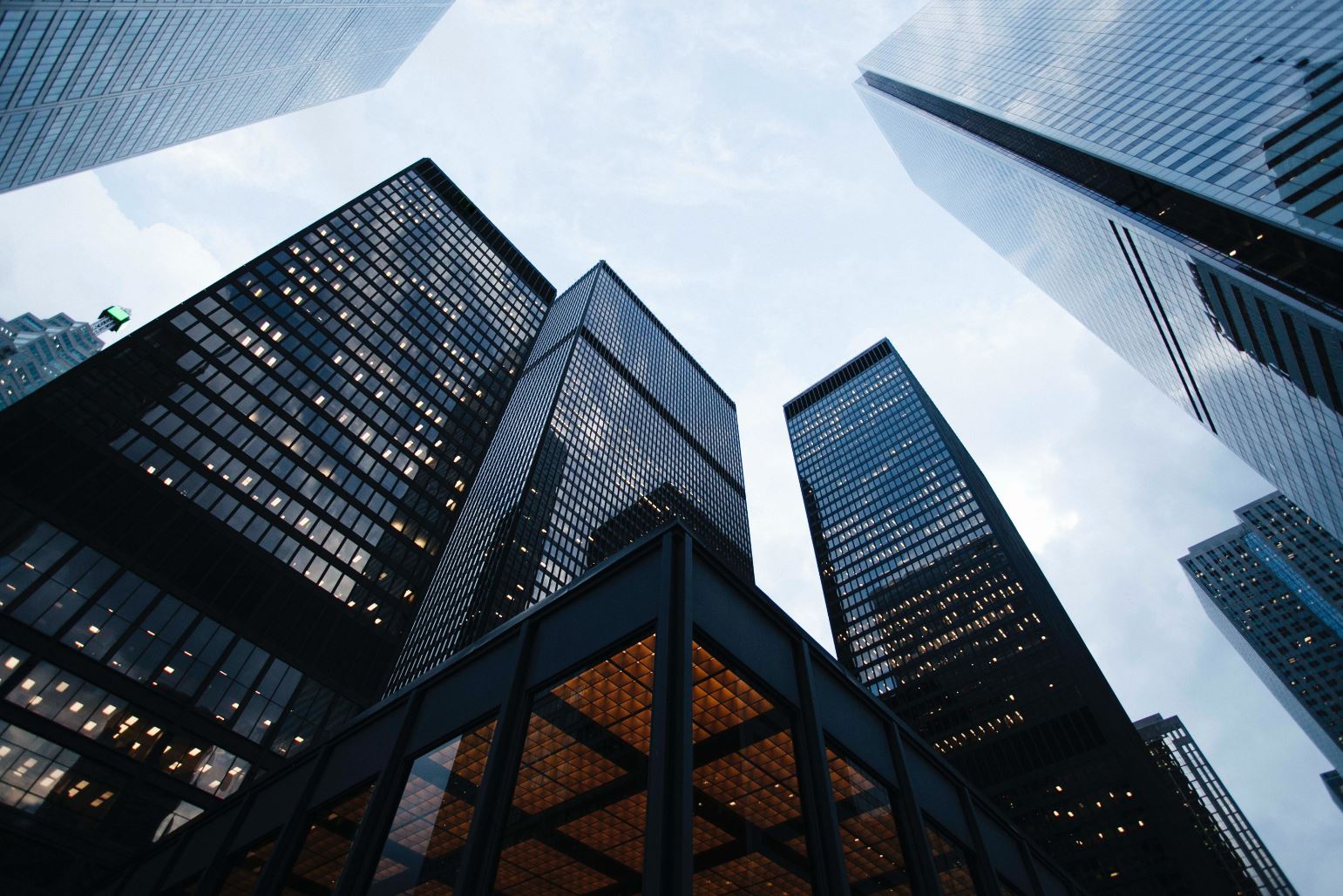 Low angle view of modern glass buildings