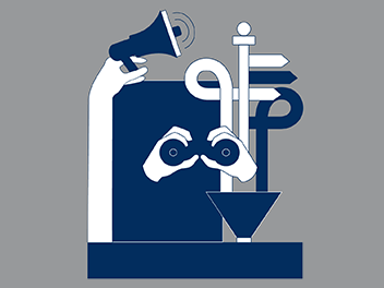 Modern illustration of hands using binocular