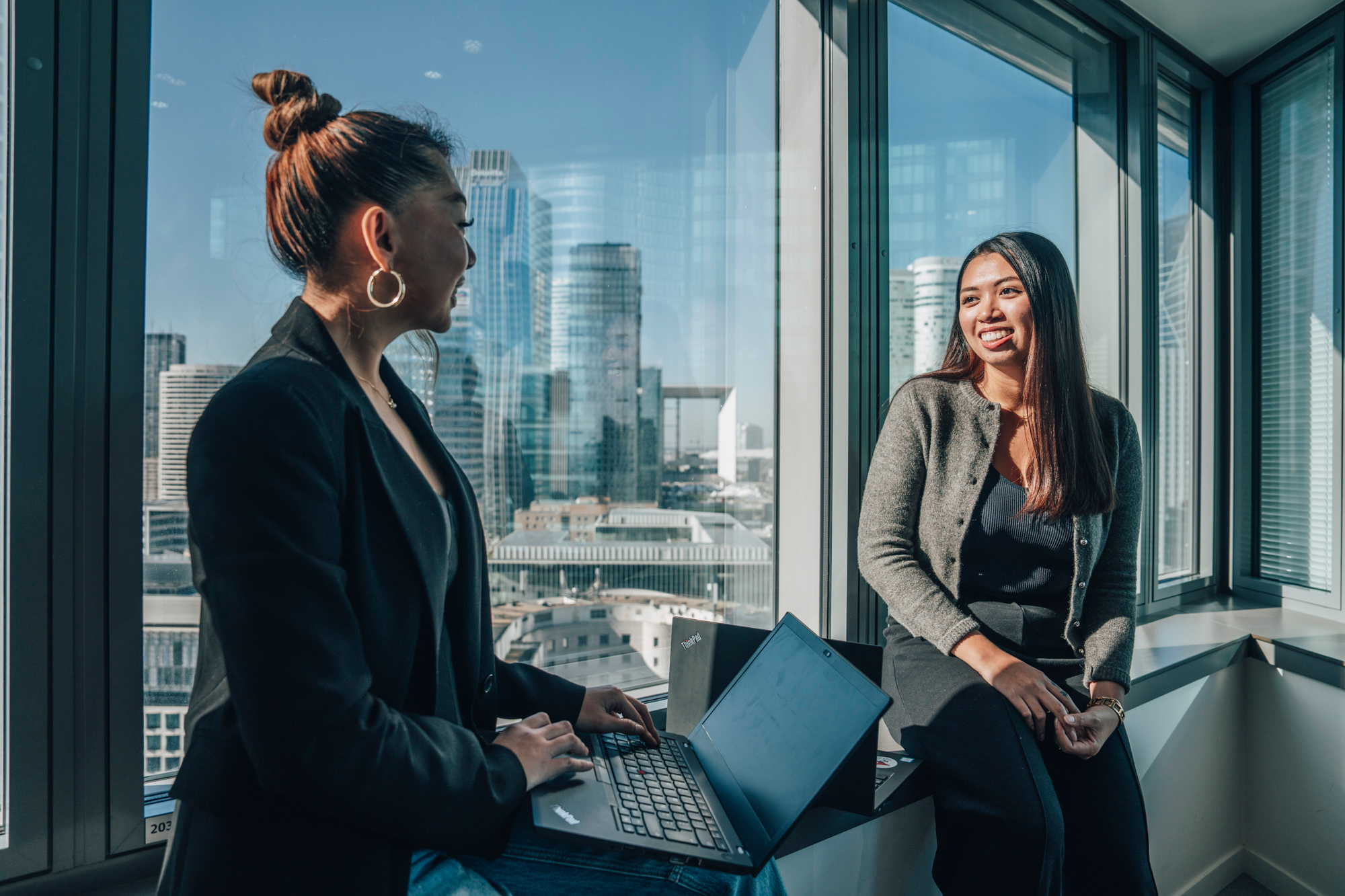 woman talking in office building