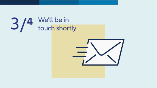 Text message stating, "Step 3 out of 4, we'll be in touch shortly," indicating a forthcoming communication