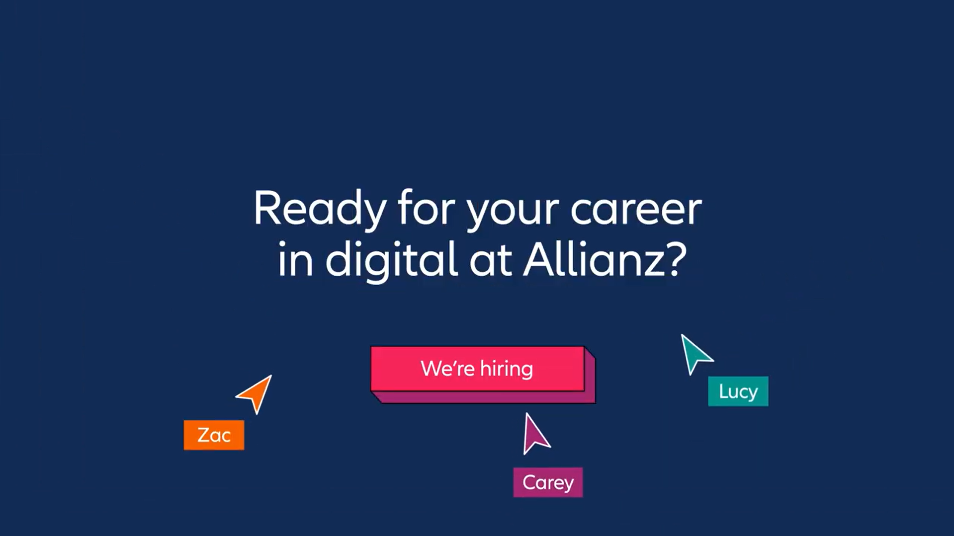 Dark blue background with text "Ready for your career in digital at Allianz?" and "we're hiring" in a red box