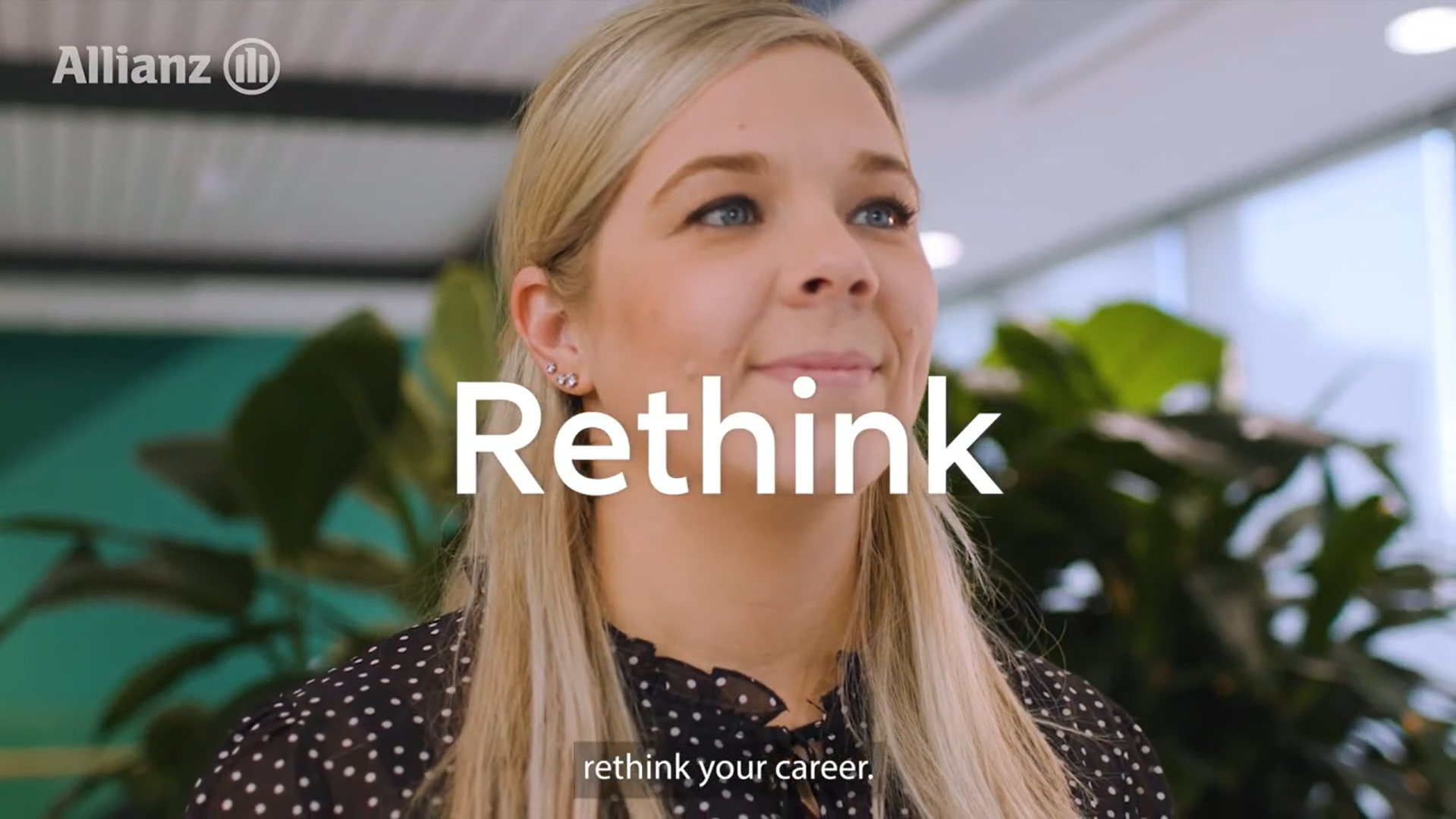 A young professional with text "Rethink" in bold.