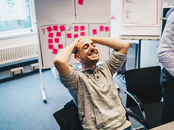 Happy colleague with a joyful and excited expression
