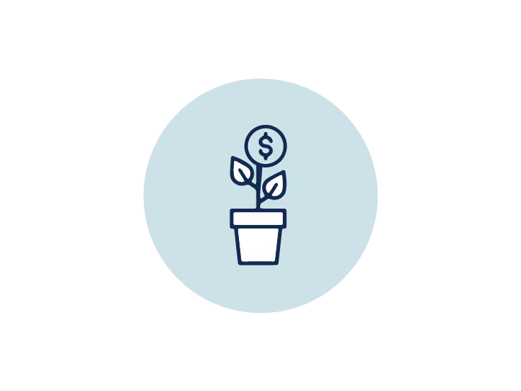 Icon of a plant featuring a dollar sign integrated into one of its leaves