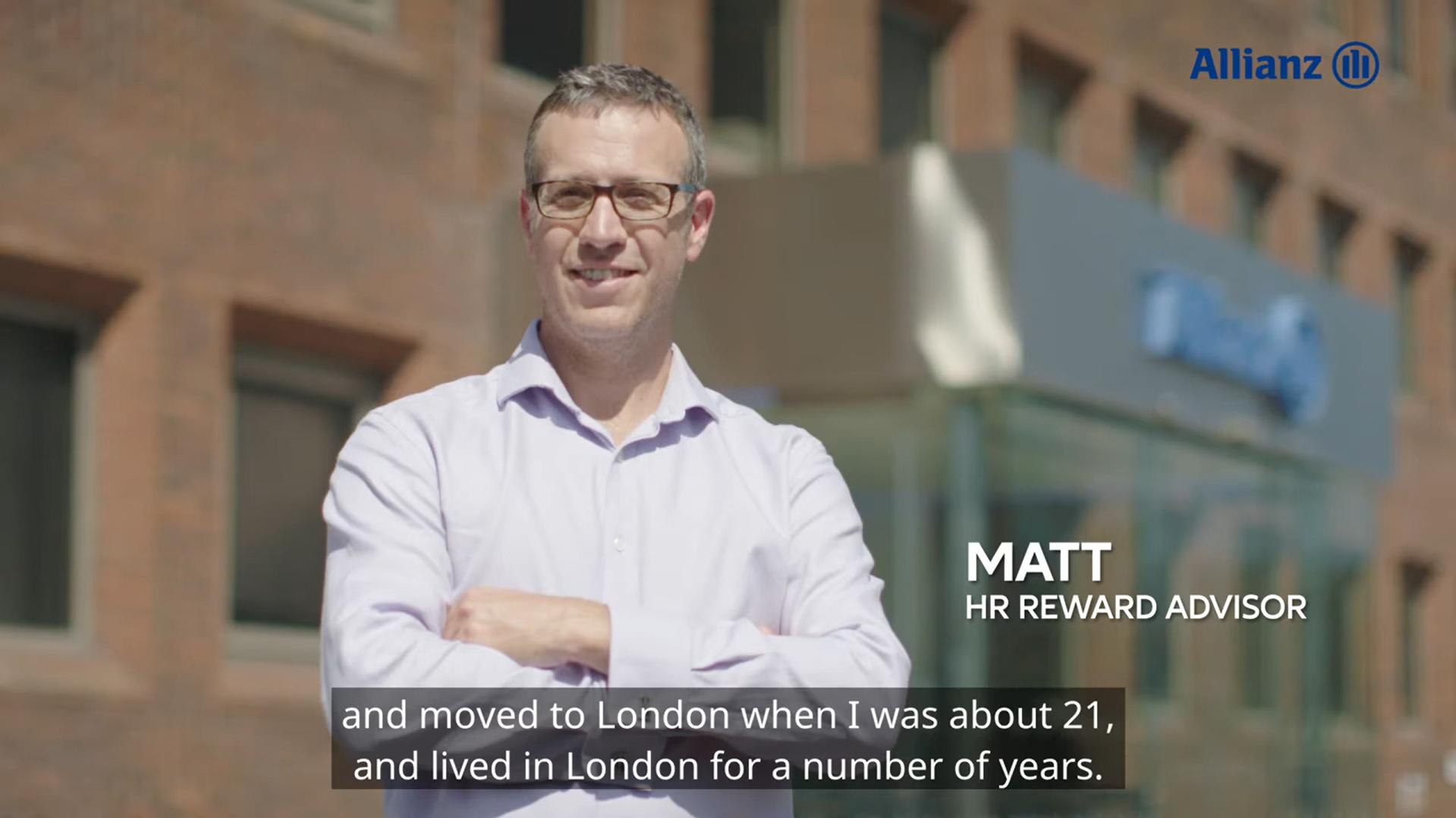 Matt wearing glasses, smiling at the camera with text: "Matt, HR Reward Advisor"