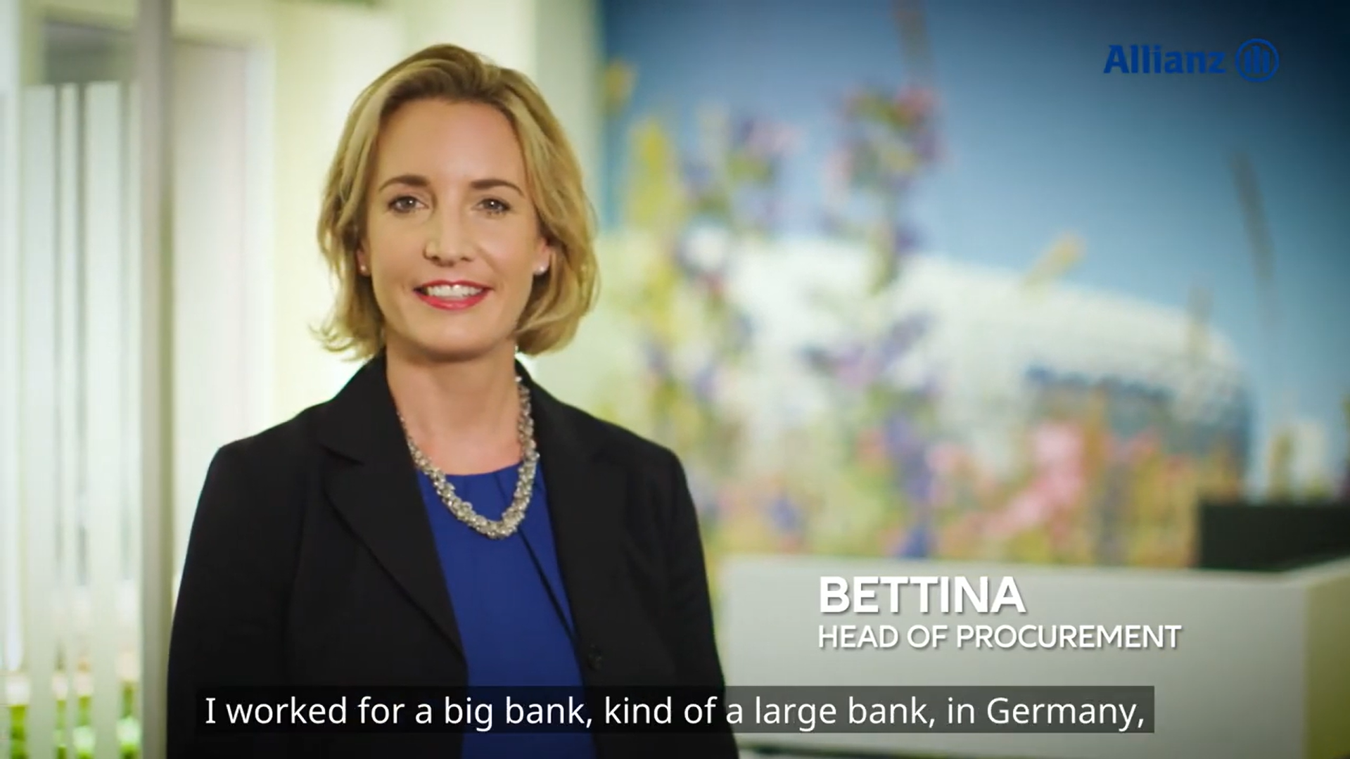 Head shot of Bettina with text: "Bettina, Head of Procurement"