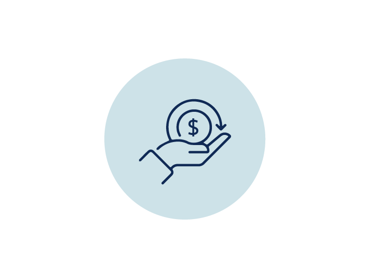 Financial icon of a hand holding a dollar sign with an arrow looping toward the palm
