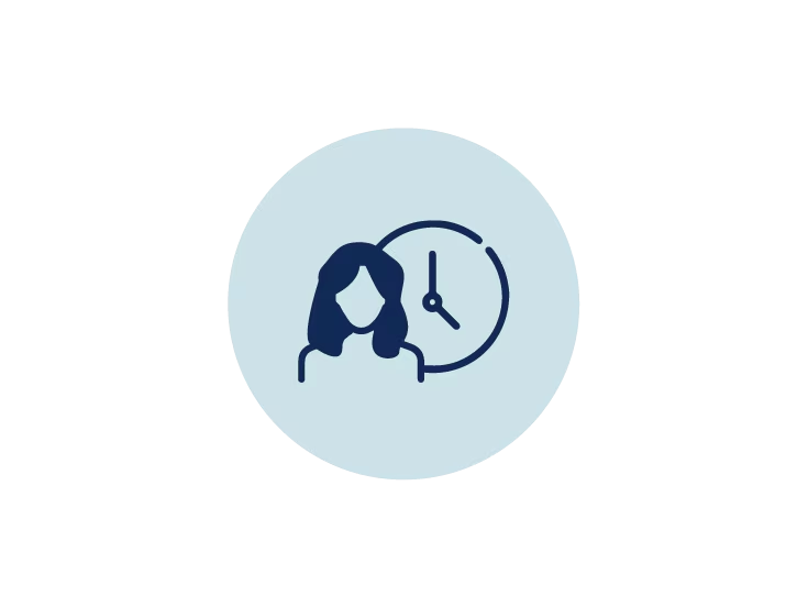 Icon of a person next to a clock, representing time management or scheduling