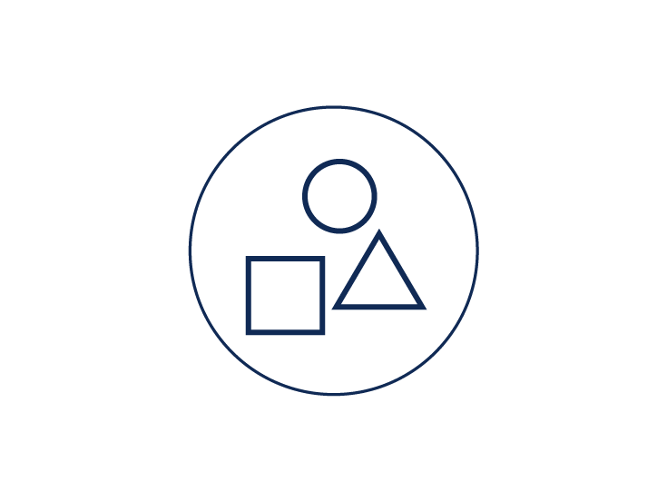 icon containing a hollow circle, square, triangle inside a big circle