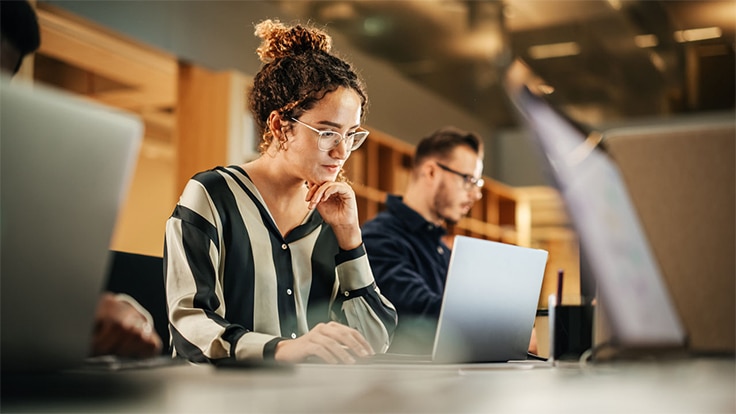 Woman working on a laptop