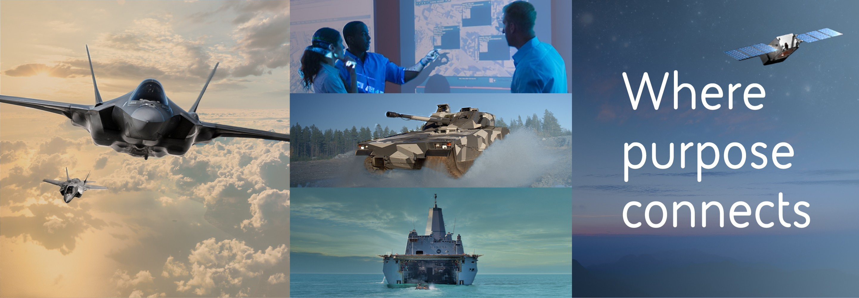 A mix of BAE Systems products and services. Text on graphic, "Where purpose connects."