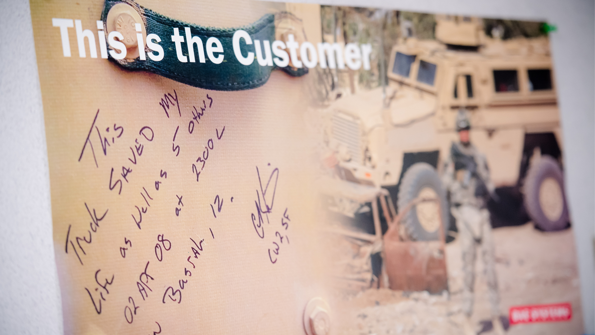 A thank you note from a BAE Systems customer.