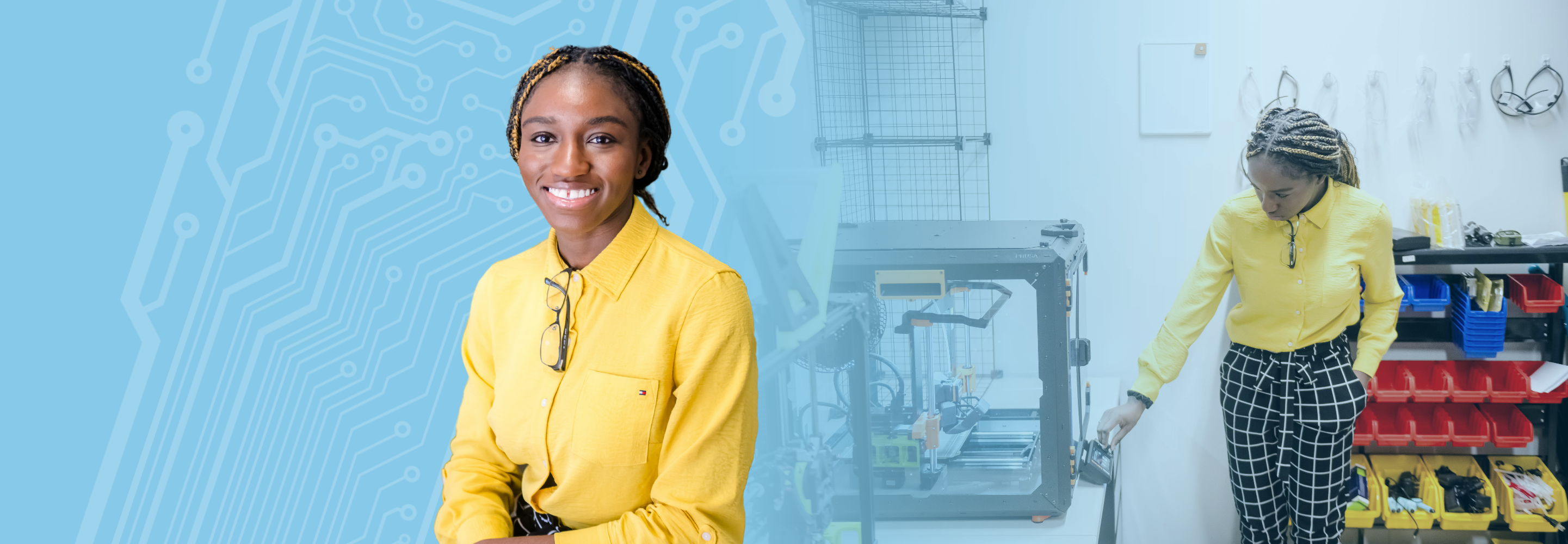 AJ, a systems engineer, works with a 3D printer.