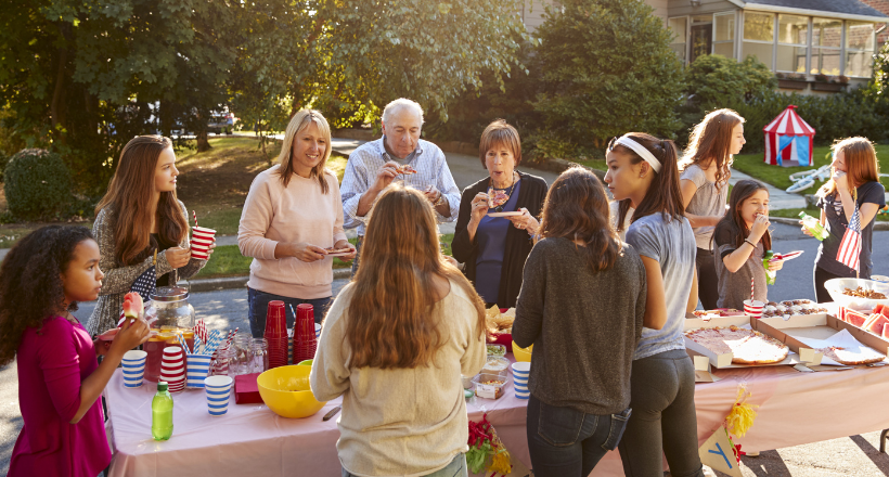 Neighborhood kids get together for a block party.