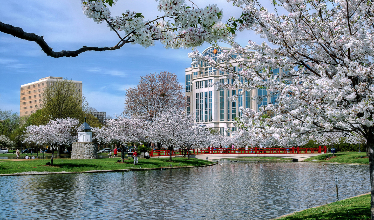 Big Spring Park in Huntsville, Alabama during the spring time.