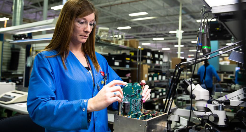 A technician works out of the BAE Systems Fort Wayne facility.