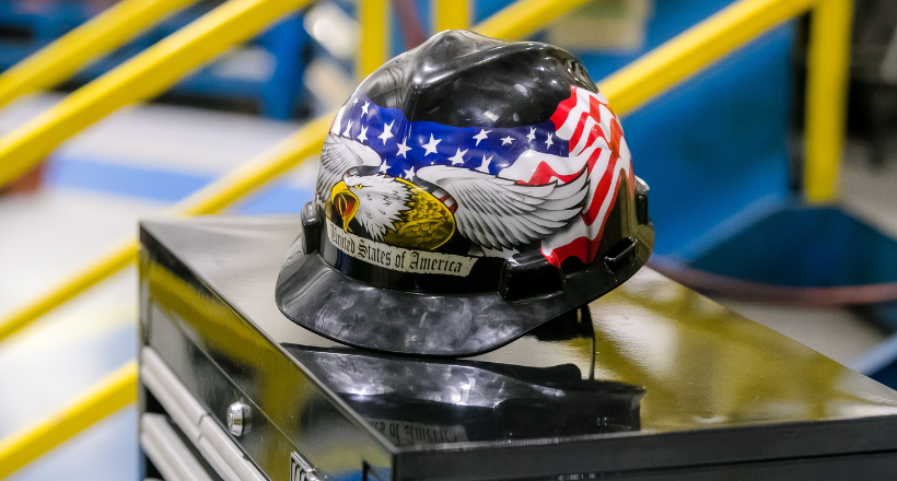 skilled trade hardhat resting on a tool box