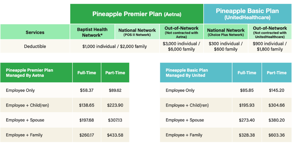 Medical Plan Rates Summary of Your Pineapple Perks | Baptist Health