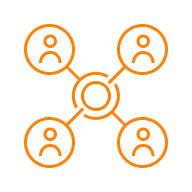 An orange icon depicting four profile icons connected to one central circle.