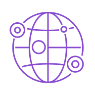 A purple icon depicting a global with circles indicating places on the globe.