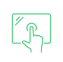 A green icon depicting a finger touching a button on a screen