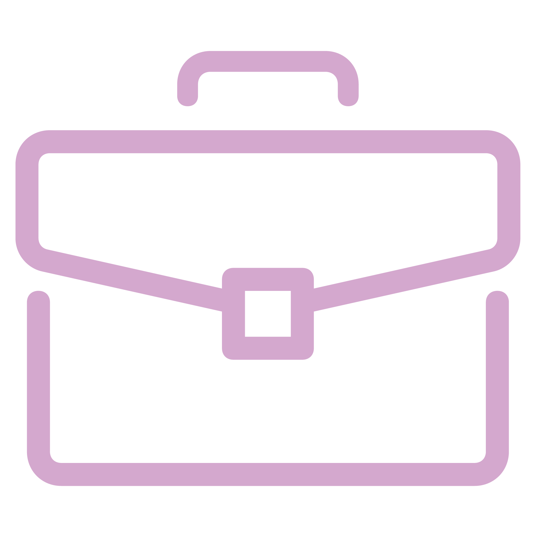 Light purple briefcase icon symbolizing work, business, or professional opportunities.