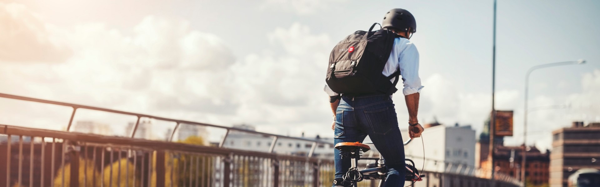 Man cycling to work.