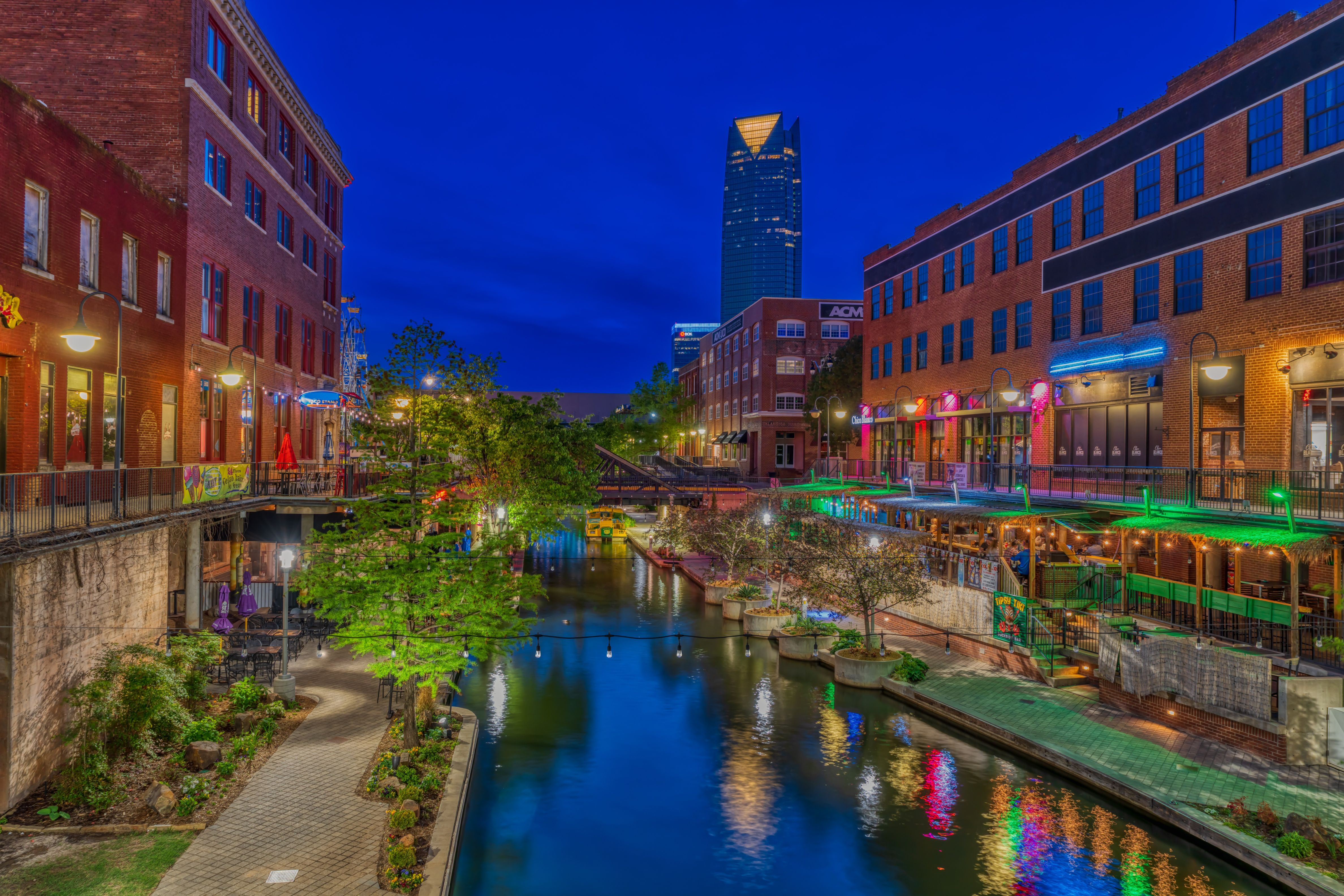 A view of BluePearl Sandy Springs at night.