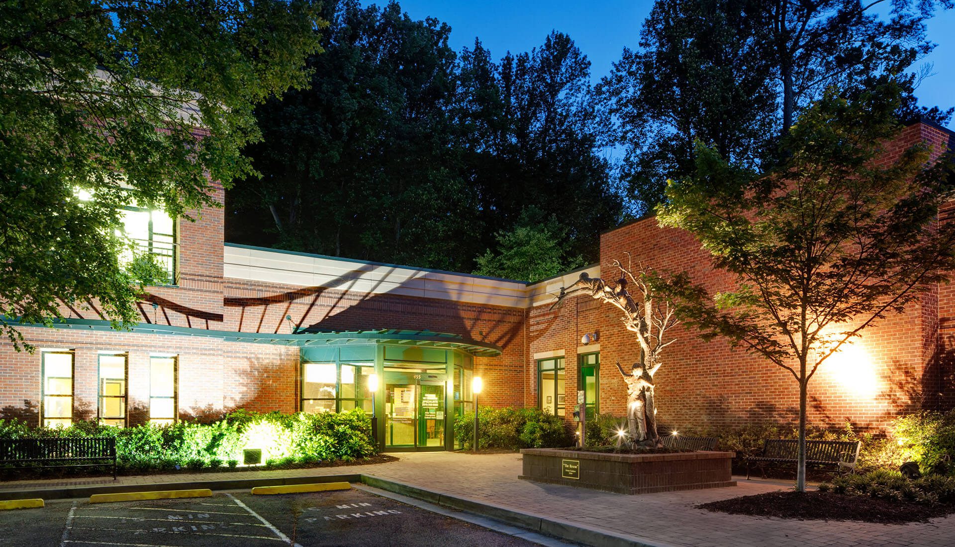 A view of BluePearl Sandy Springs at night.