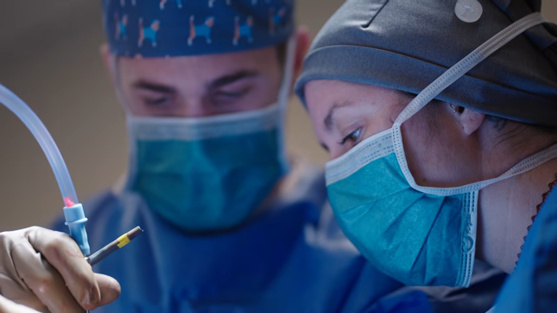 A close-up of two BluePearl surgeons working together.