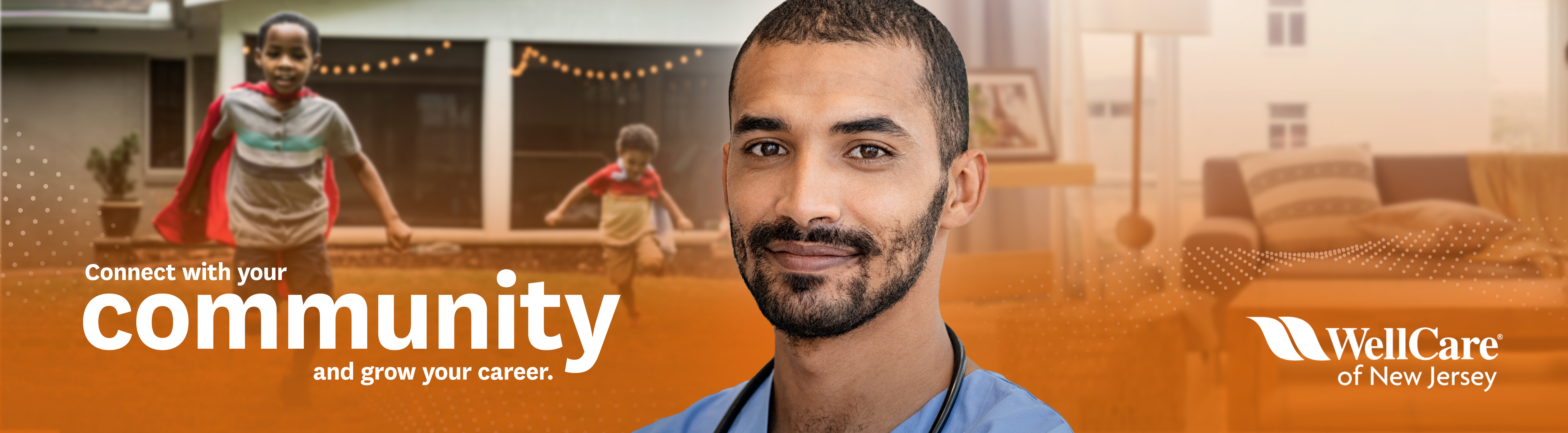 Graphic with male clinical worker with text that says: Connect with your community and grow your career.