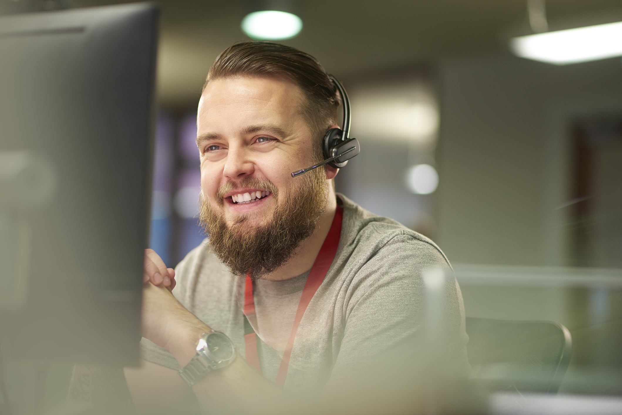 Male customer care representative with headset