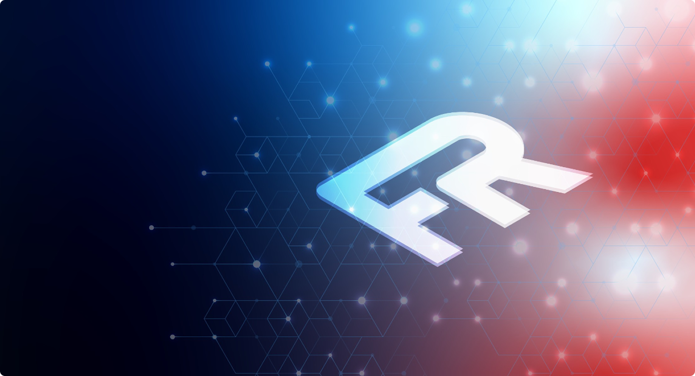 A red and blue background with dot and line patterns across it featuring the FedRamp logo in the middle.
