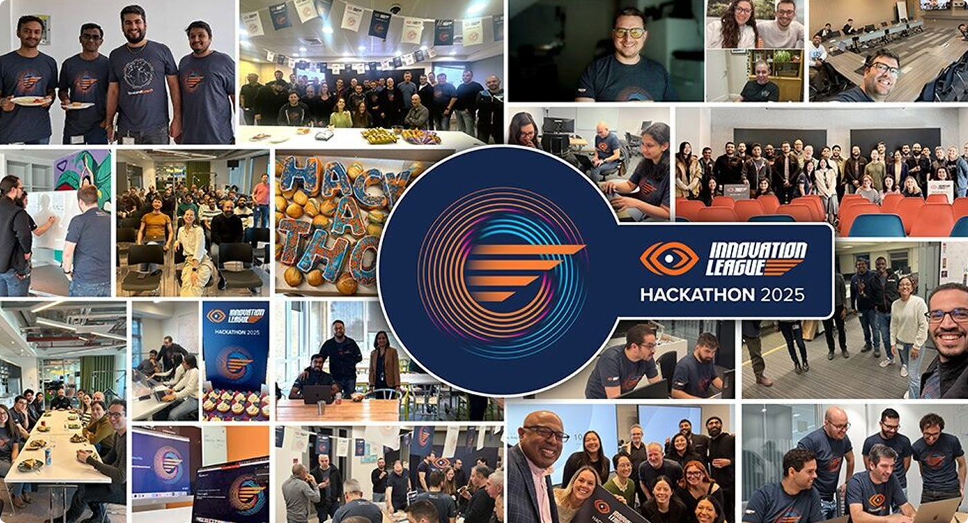 A grid of multiple pictures showing people participating in Hackathon 2025 with the event logo in the center.