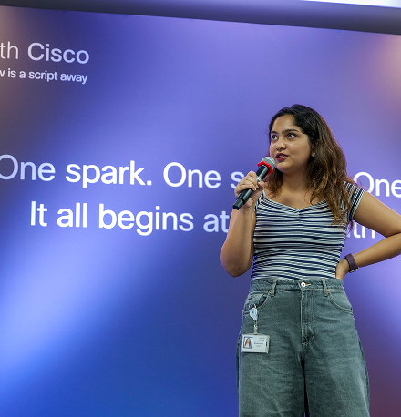 Participant presenting on stage