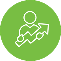 Team member holding an upward arrow
